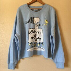 New Snoopy Christmas Sweatshirt XXL Woodstock Blue Merry & Bright Holiday Shirt